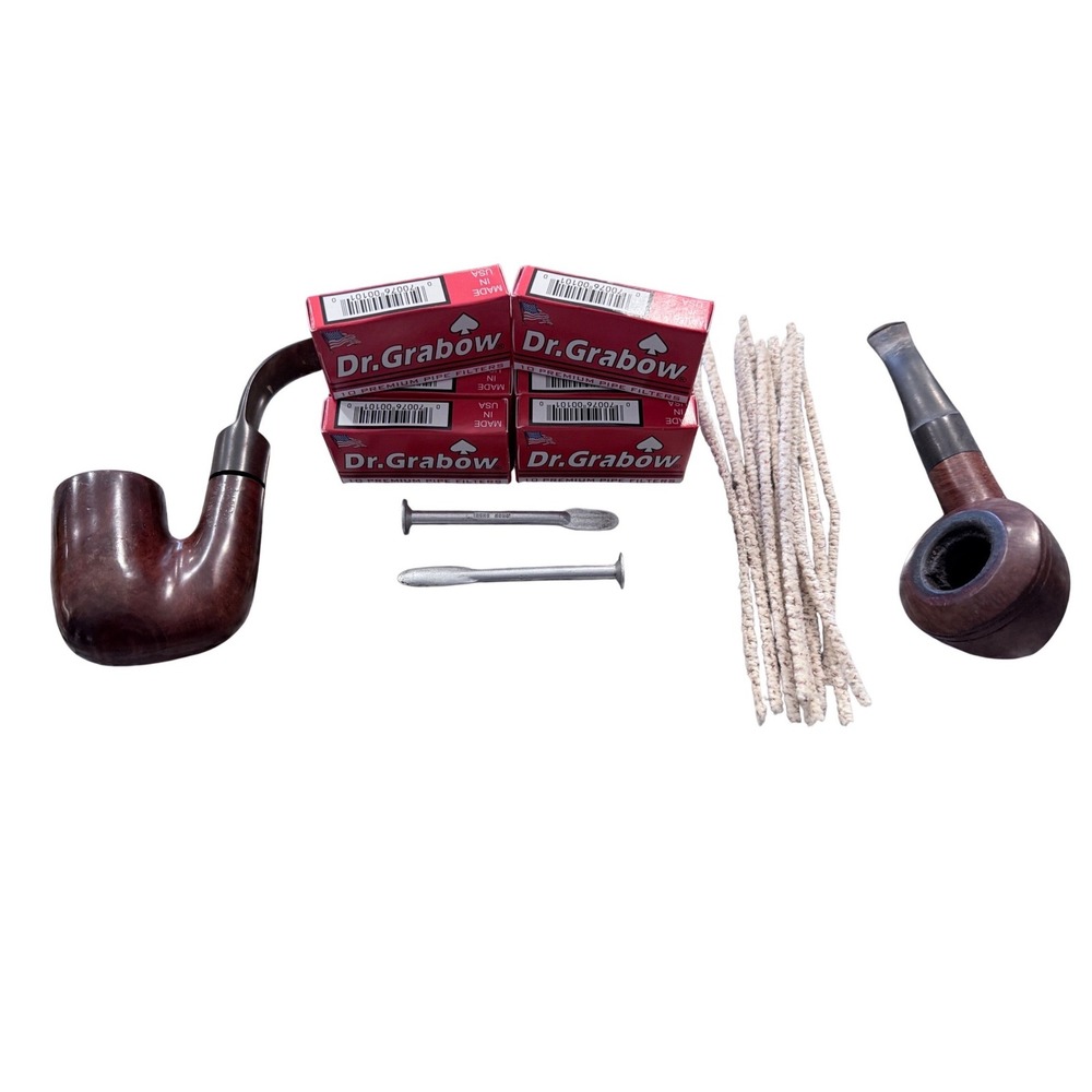 Vintage Tinder Box Monza Italy & Briar Patch Pipes Dr Grabow Filters Tool Lot